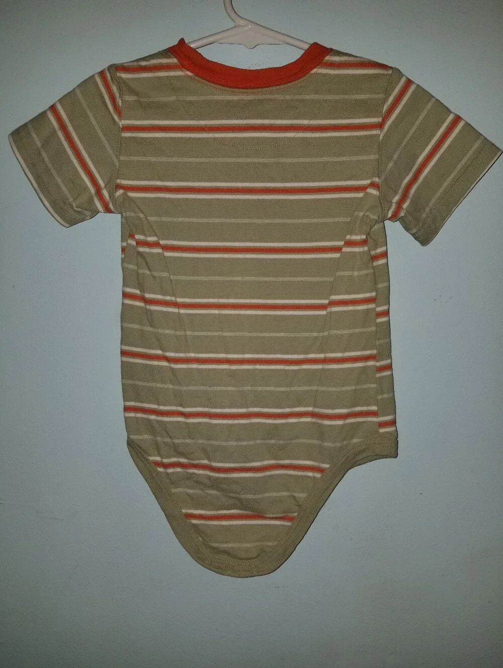 Khaki Tan & Orange Striped Baby One Piece Onesie Short Sleeve Bodysuit Snaps 24